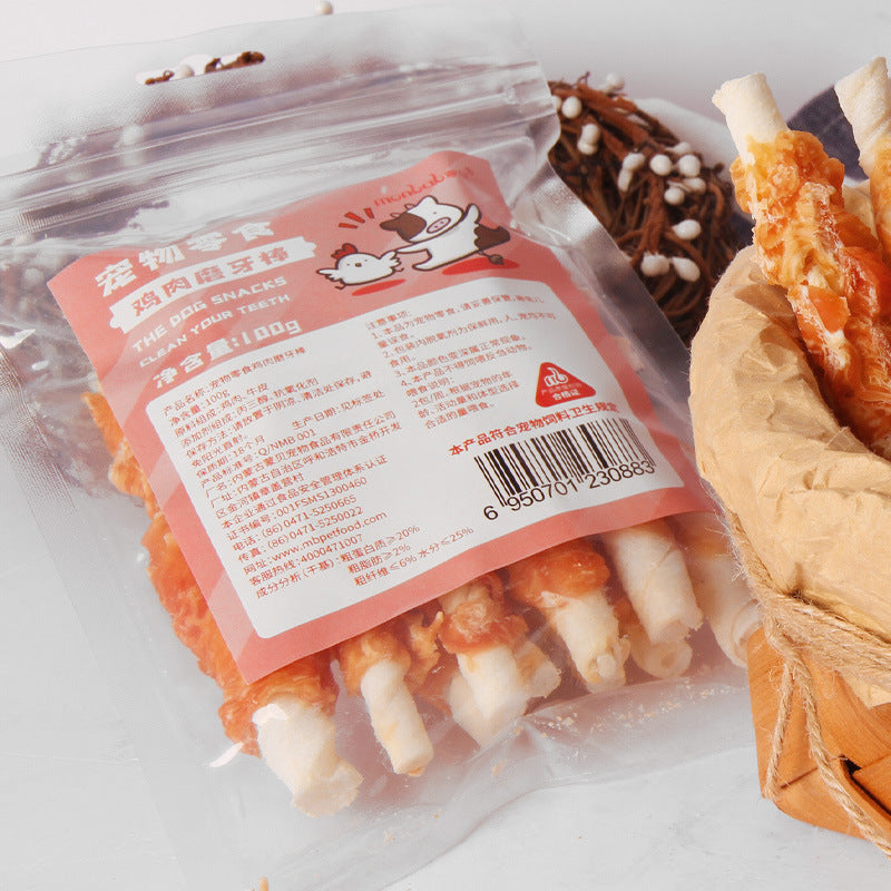 Mengbei pet dog snacks chicken teething sticks chicken wrapped cowhide one meter jerky teddy dog snacks