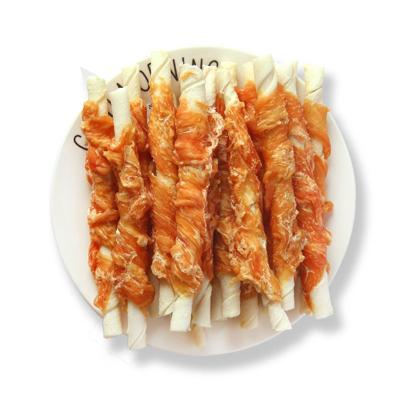 Mengbei pet dog snacks chicken teething sticks chicken wrapped cowhide one meter jerky teddy dog snacks