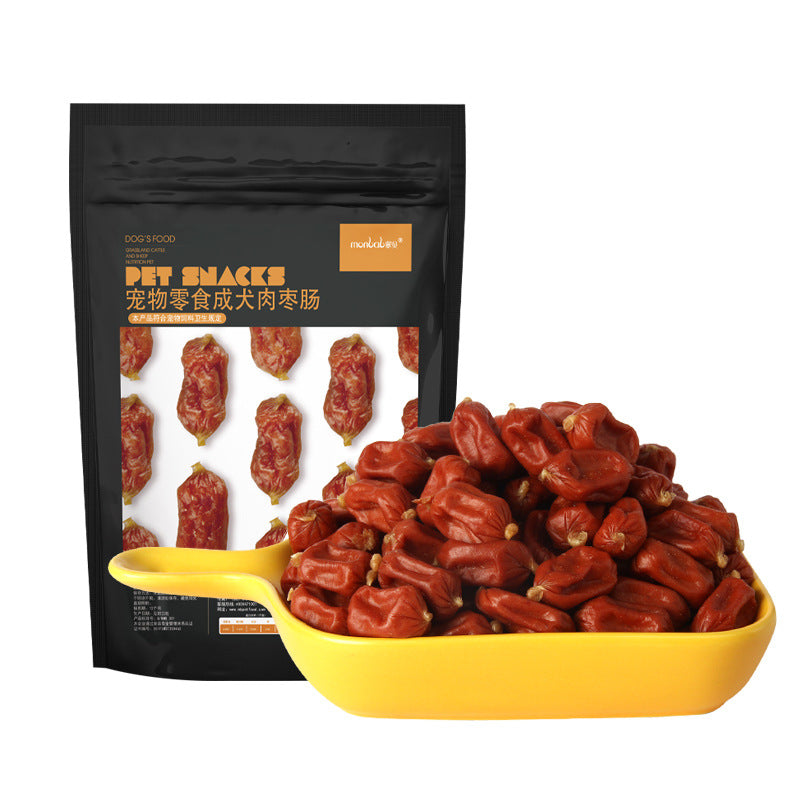 Mengbei pet dog snacks meat date sausage 360g dried beef granules meat jerky ham sausage teeth grinding dog snacks